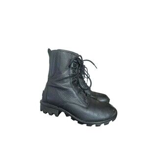 Sorel Phoenix Combat Boots Black Leather Lace Up Side Zip NL3003-010 Womens 8.5